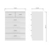 122454_CHL6CWHT-Dimensions2-100x100 - Jamies Furniture Tall white filing cabinet with seven labeled shallow drawers and a side view showing depth.