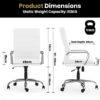 GO-2286M-WH_6-100x100 - Jamies Furniture Product dimensions diagram for a white ergonomic office chair with adjustable height and five‑point wheeled base (two chairs shown).