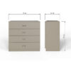 PRO4CPUT_Dimensions-100x100 - Jamies Furniture Beige four-drawer dresser with rounded edges shown from front and side with measurement lines(“width/height”).