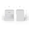 PRONSWHT_Dimensions-100x100 1 - Jamies Furniture Two white, boxy devices with rounded corners on a pale surface; one has its top lid slightly open.