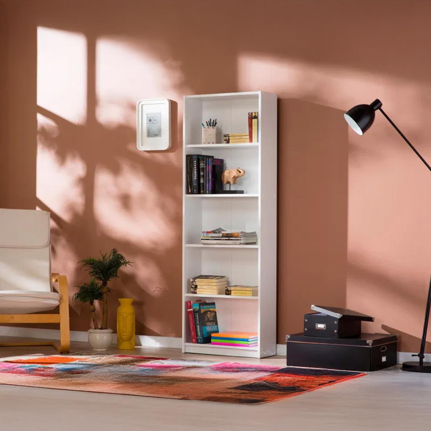 adore-matt-white-5-tier-bookcase-shelving-unit