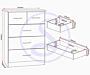 100-102-090_50_1 - Jamies Furniture Exploded 3D diagram of a refrigerator, showing internal shelves and two detachable drawers pulled to the side.