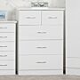 100-102-106_6 - Jamies Furniture White dresser with five drawers in a bright bedroom, a small decorative item on top left corner nearby.