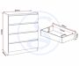 100-102-131_50_1 - Jamies Furniture Curved white bookshelf with three shelves and a small matching rolling drawer unit beside it.