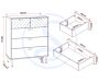 100-102-179_50 - Jamies Furniture Technical line drawing of a four-shelf cabinet with height and width dimensions, shown with an exploded drawer module separate from the main unit.