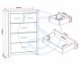 100-102-180_50_1 - Jamies Furniture Diagram of a refrigerator with both doors open, showing interior shelves and drawers