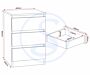 100-103-122_50_1 - Jamies Furniture Isometric diagram of a curved corner cabinet with a three-shelf carousel and a separate pull-out drawer unit.
