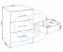 100-108-090_52_1 - Jamies Furniture Isometric view of a tall filing cabinet with three drawers and a pulled-out shallow drawer on the right.