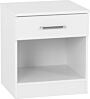 100-108-101_13_1 - Jamies Furniture White bedside table with a single drawer and an open lower shelf/compartment.