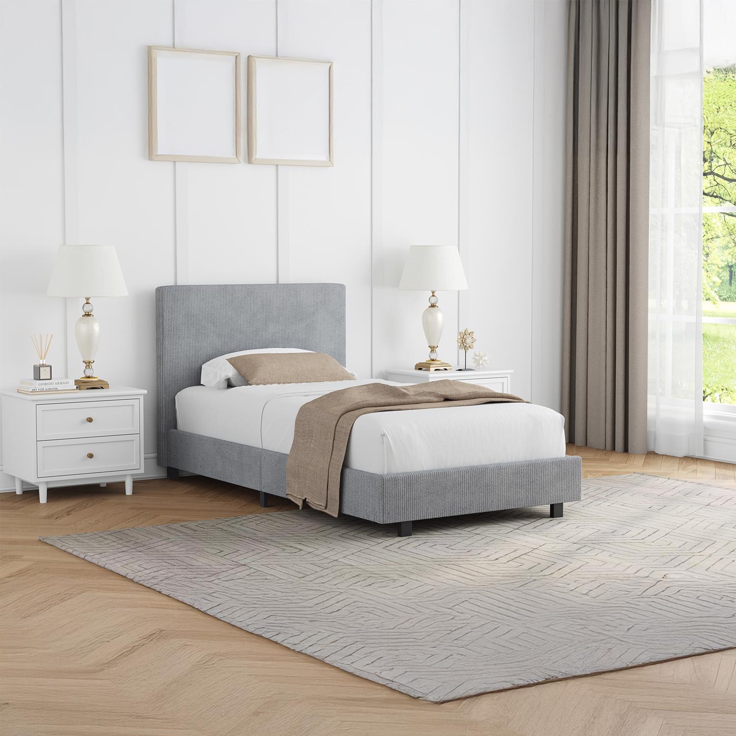 grey-upholstered-single-bed-frame-ribbed-fabric