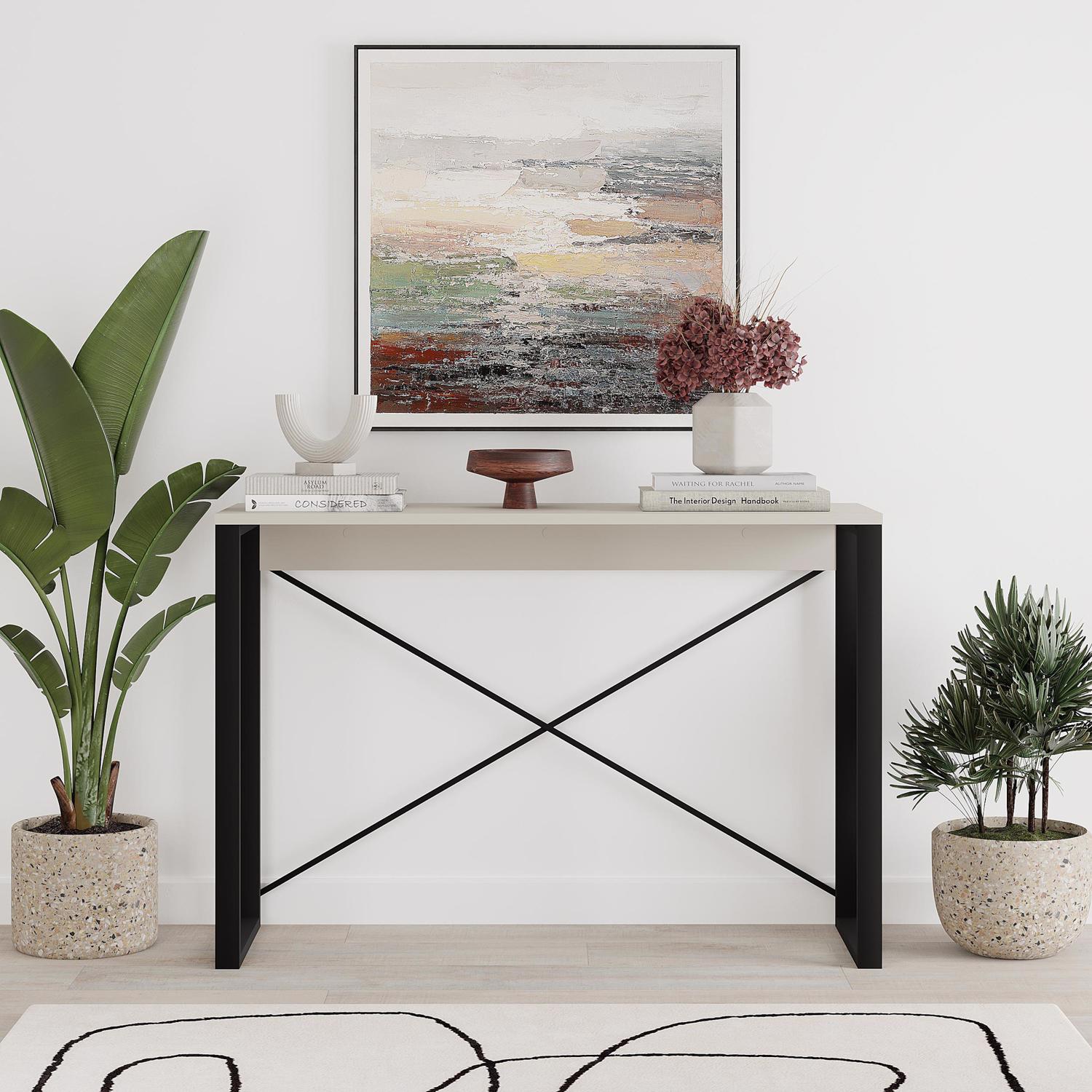 modern-archie-console-table-sandstone-110cm-with-black-metal-legs