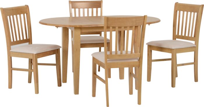 400-401-065_02_1 - Jamies Furniture Wooden dining table with five matching chairs around it, all in light oak with cushioned seats. Used as a dining set photo.