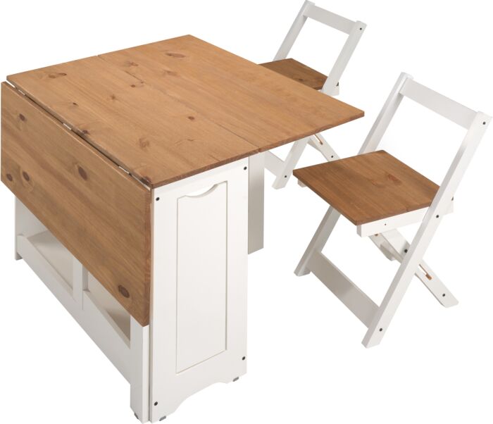 400-401-146_05_2 1 - Jamies Furniture White wooden desk with a natural wood top and two matching folding chairs.
