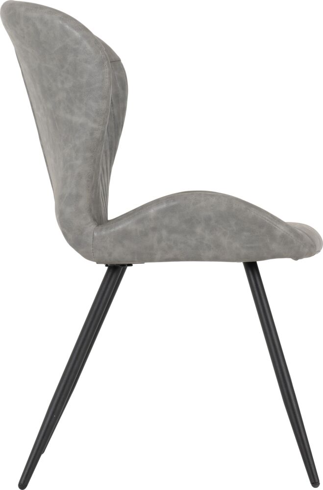 400-401-380_09 - Jamies Furniture Side view of a gray upholstered dining chair with a curved back and slim black legs