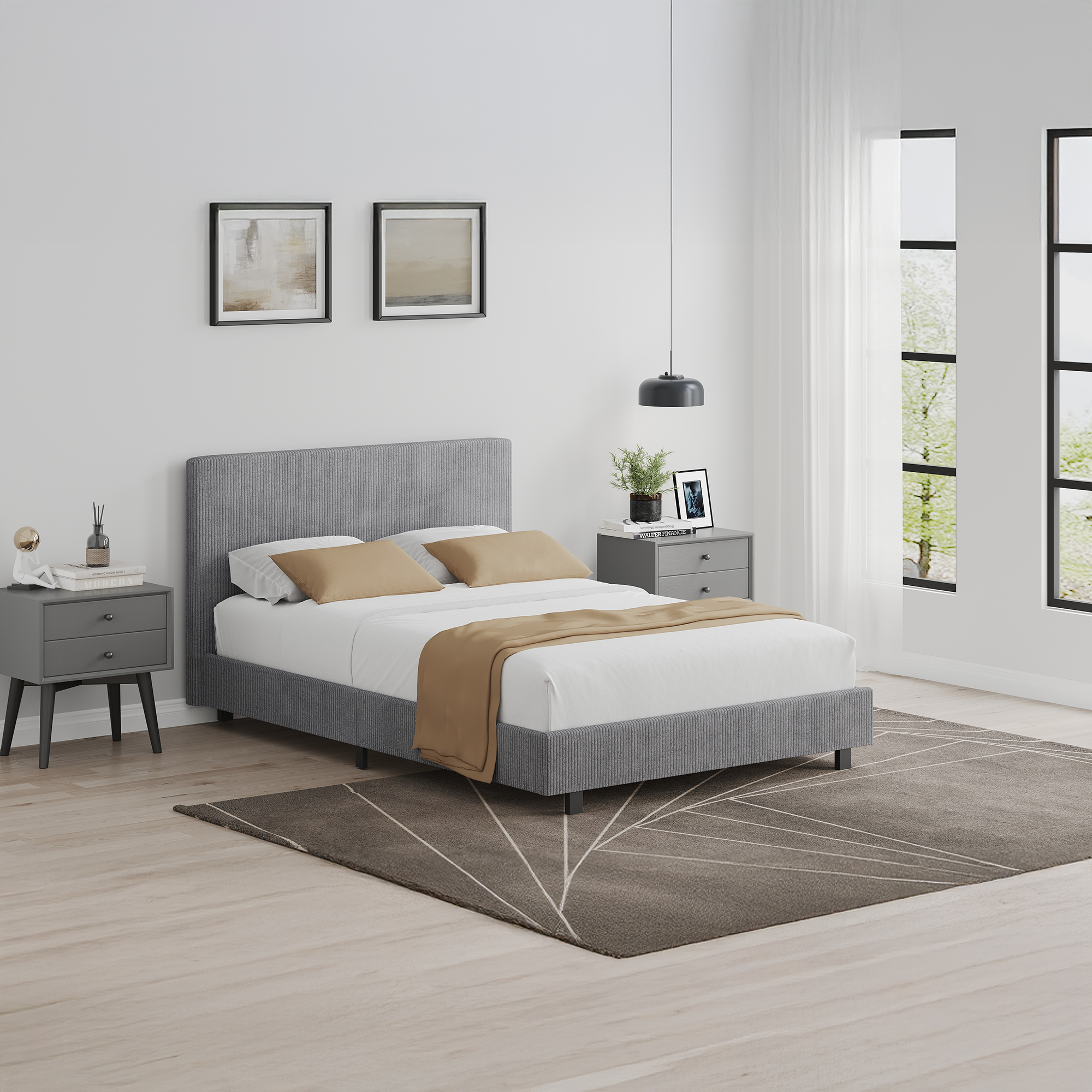 grey-small-double-bedframe-ribbed-fabric