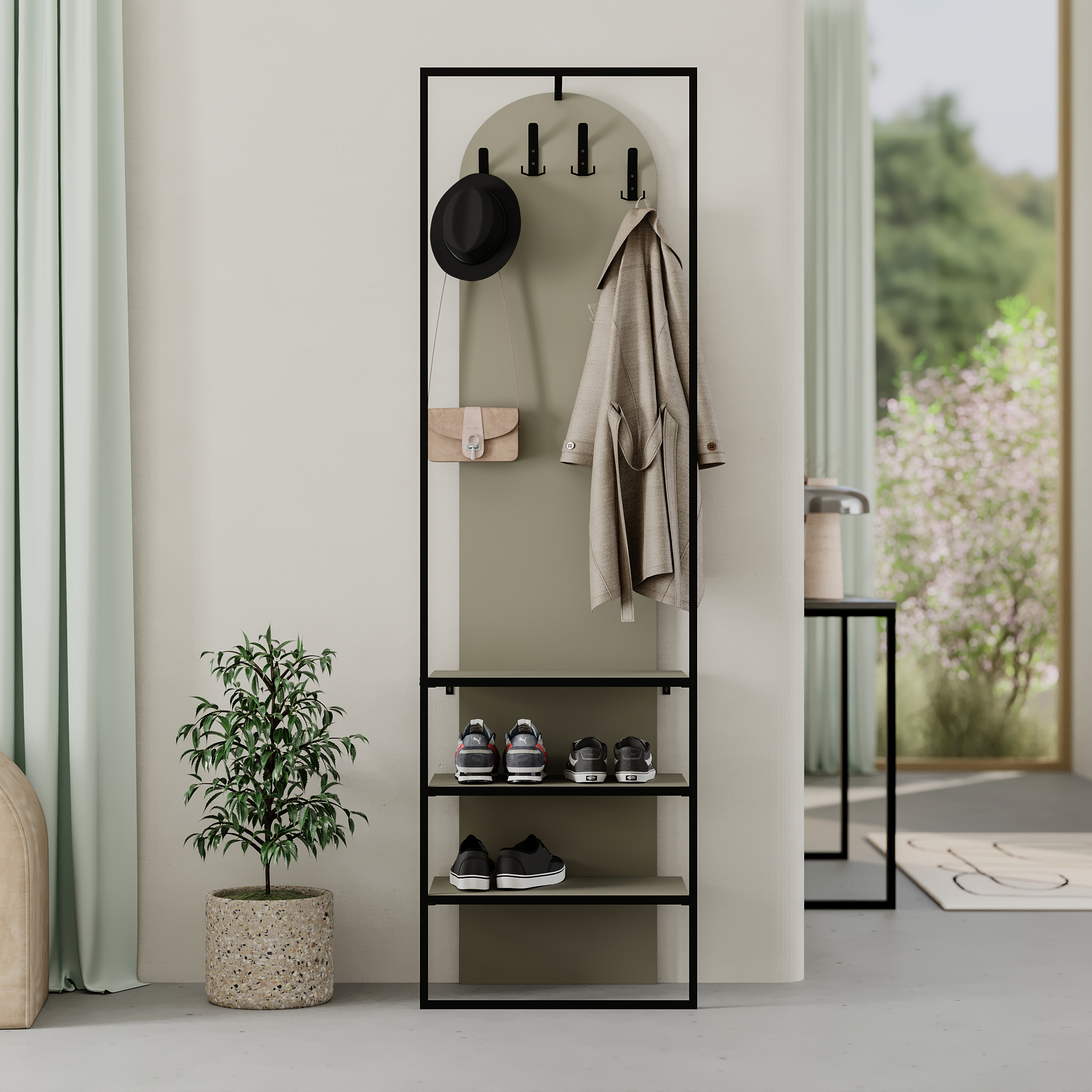 modern-archy-hall-stand-coat-rack-with-shoe-storage-180cm-high-ash-green