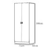 Dimensions-9-100x100 - Jamies Furniture Tall freestanding double-door wardrobe with vertical handles, simple rectangular design and curved top, approx. 1500 mm tall and 500 mm wide.