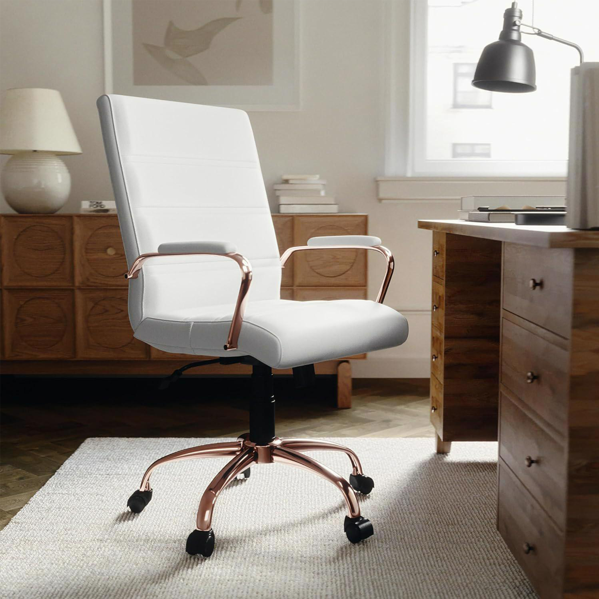 white-rose-gold-faux-leather-low-back-designer-office-chair