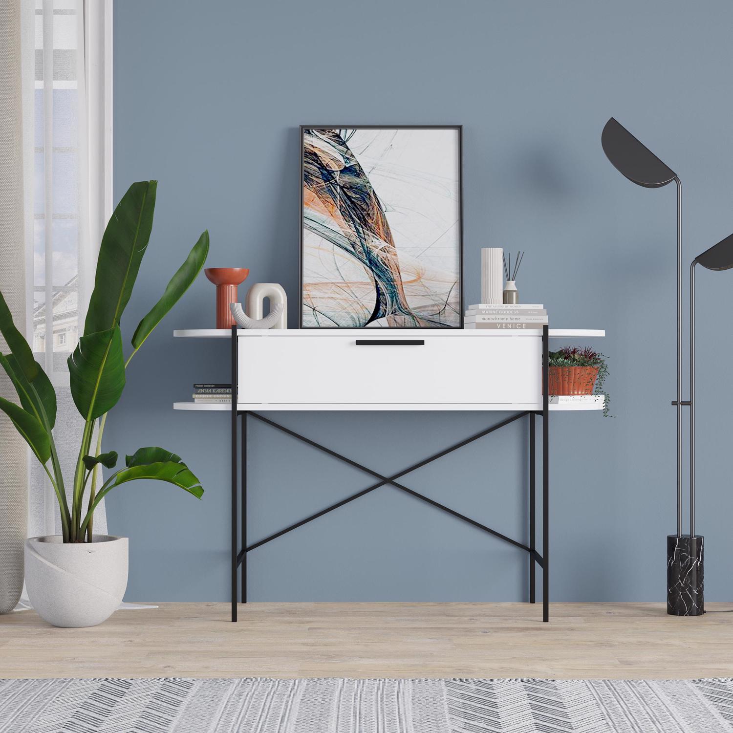 otis-1-drawer-2-shelf-console-table-matt-white-with-black-metal-frame