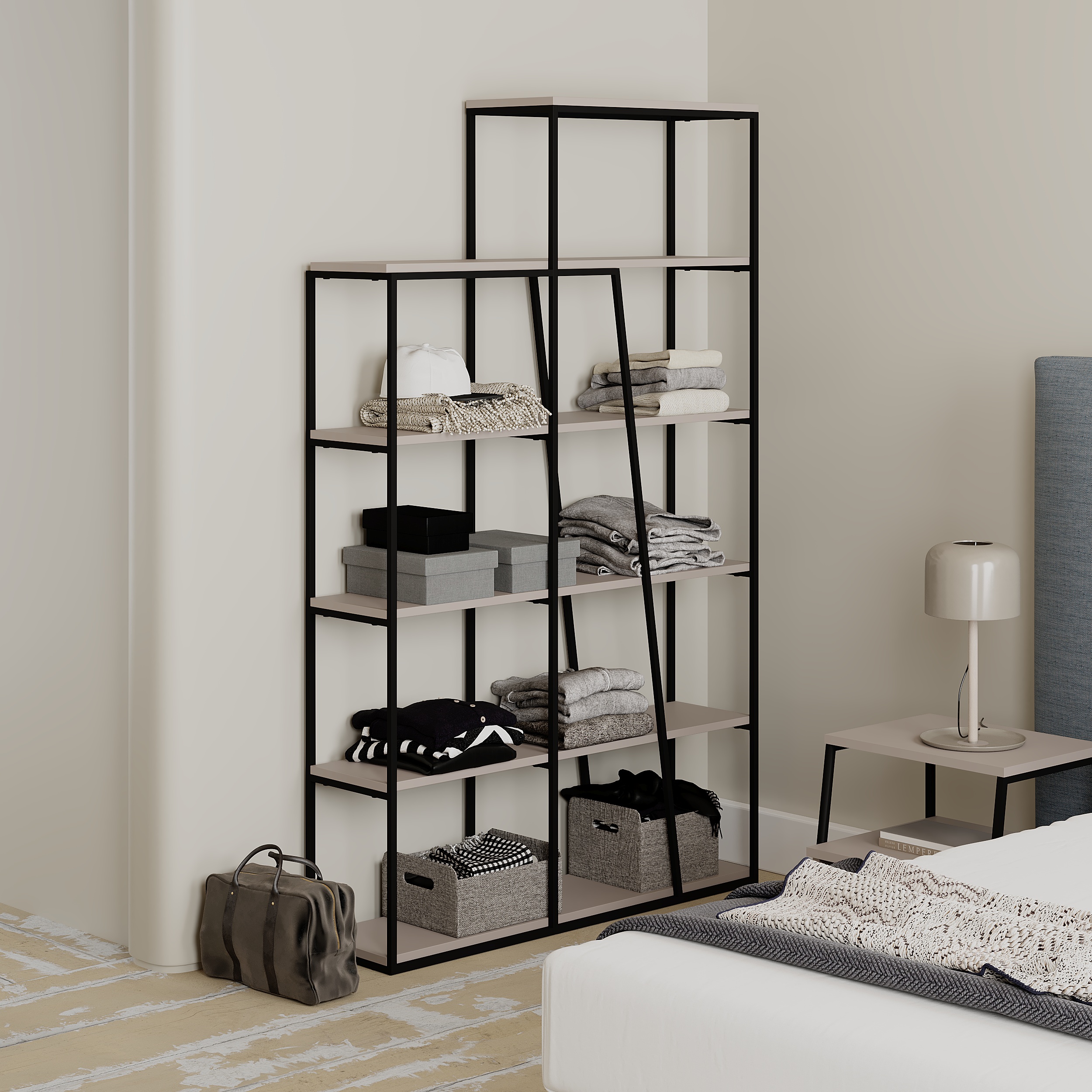 pal-modern-bookcase-display-unit-mocha-grey-tall-178cm