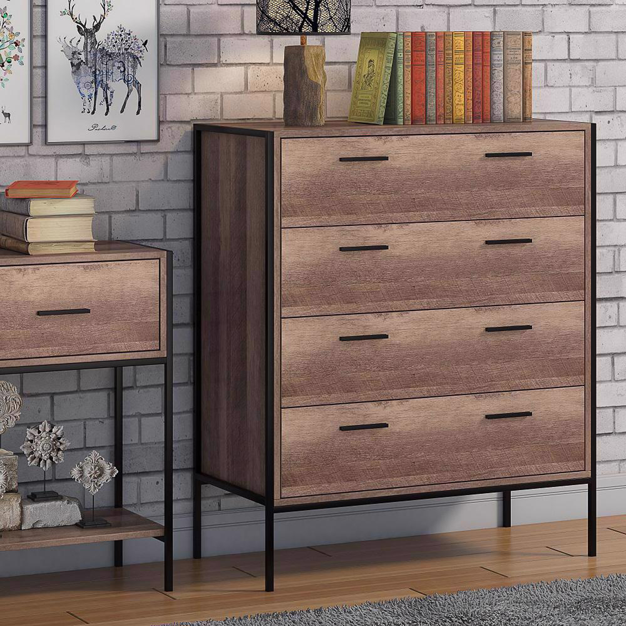 loft-industrial-4-drawer-chest-of-drawers-wood-effect-black-metal-frame