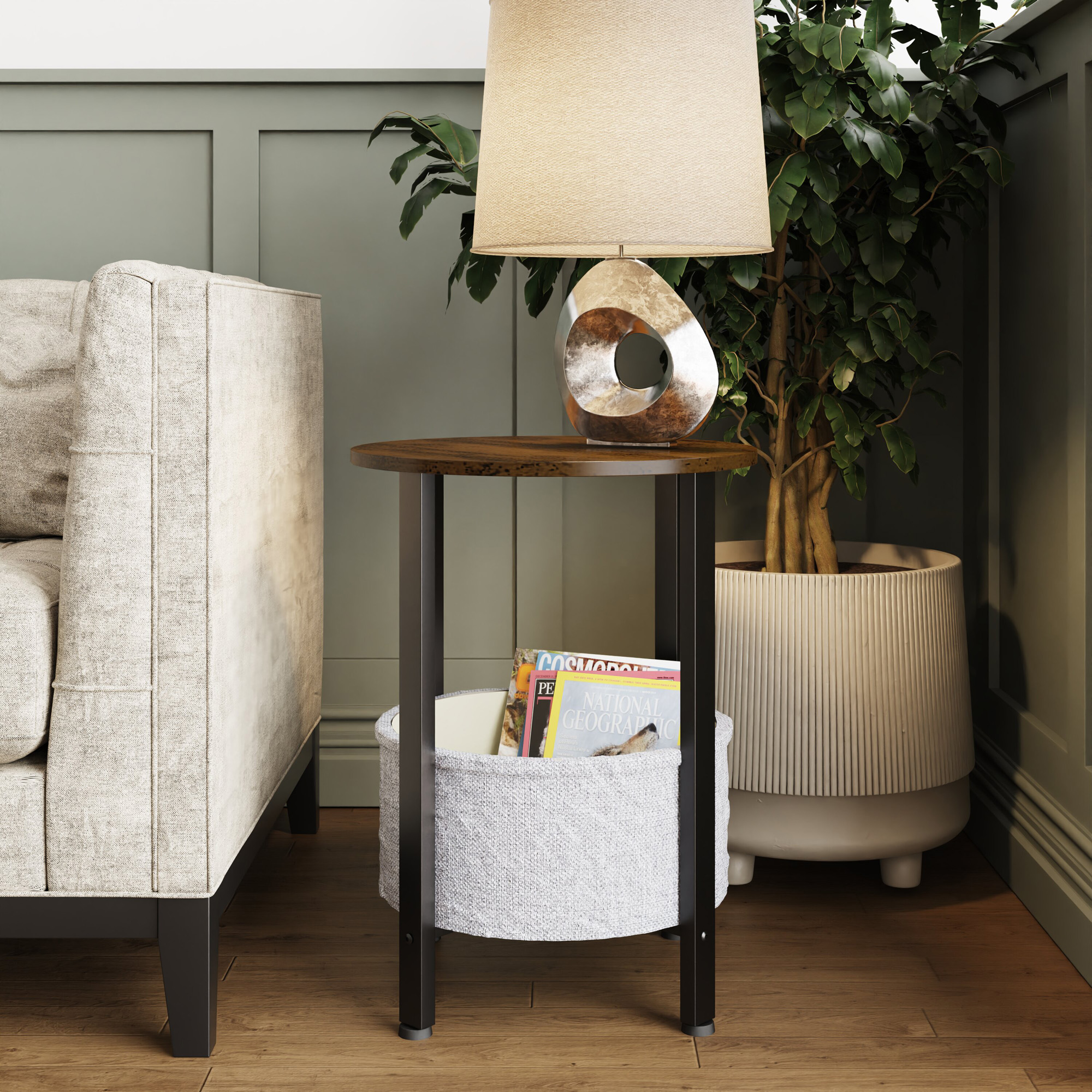 industrial-design-side-table-with-cream-fabric-storage-base