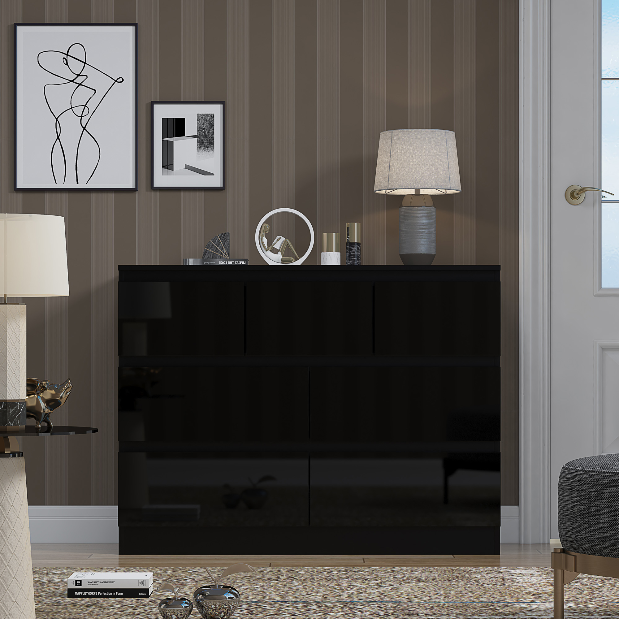 stora-7-drawer-merchant-chest-of-drawers-black-gloss-front