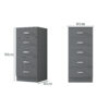 TNS5CGRY-Dimensions-100x100 - Jamies Furniture Two gray metal filing cabinets with five drawers each and small label holders on each drawer, shown side by side on a light surface.