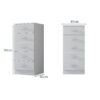 TNS5CWHT-Dimensions-100x100 - Jamies Furniture Two tall gray electronic enclosures with vented fronts, shown from front and side views with power cords visible on the left.