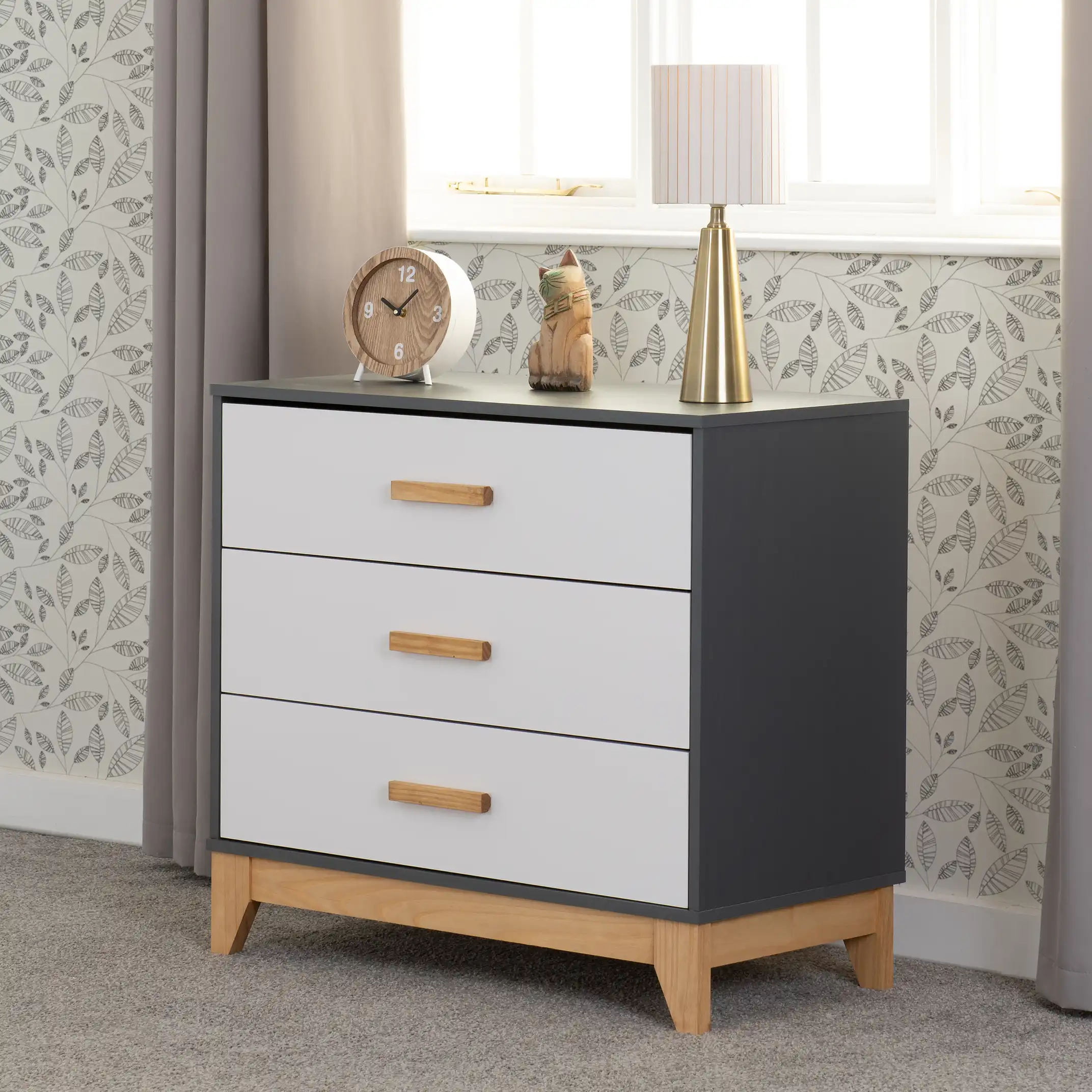 CLEVELAND-3-DRAWER-CHEST-WHITEGREY-METAL-EFFECT-2024-100-102-191-08 - Jamies Furniture
