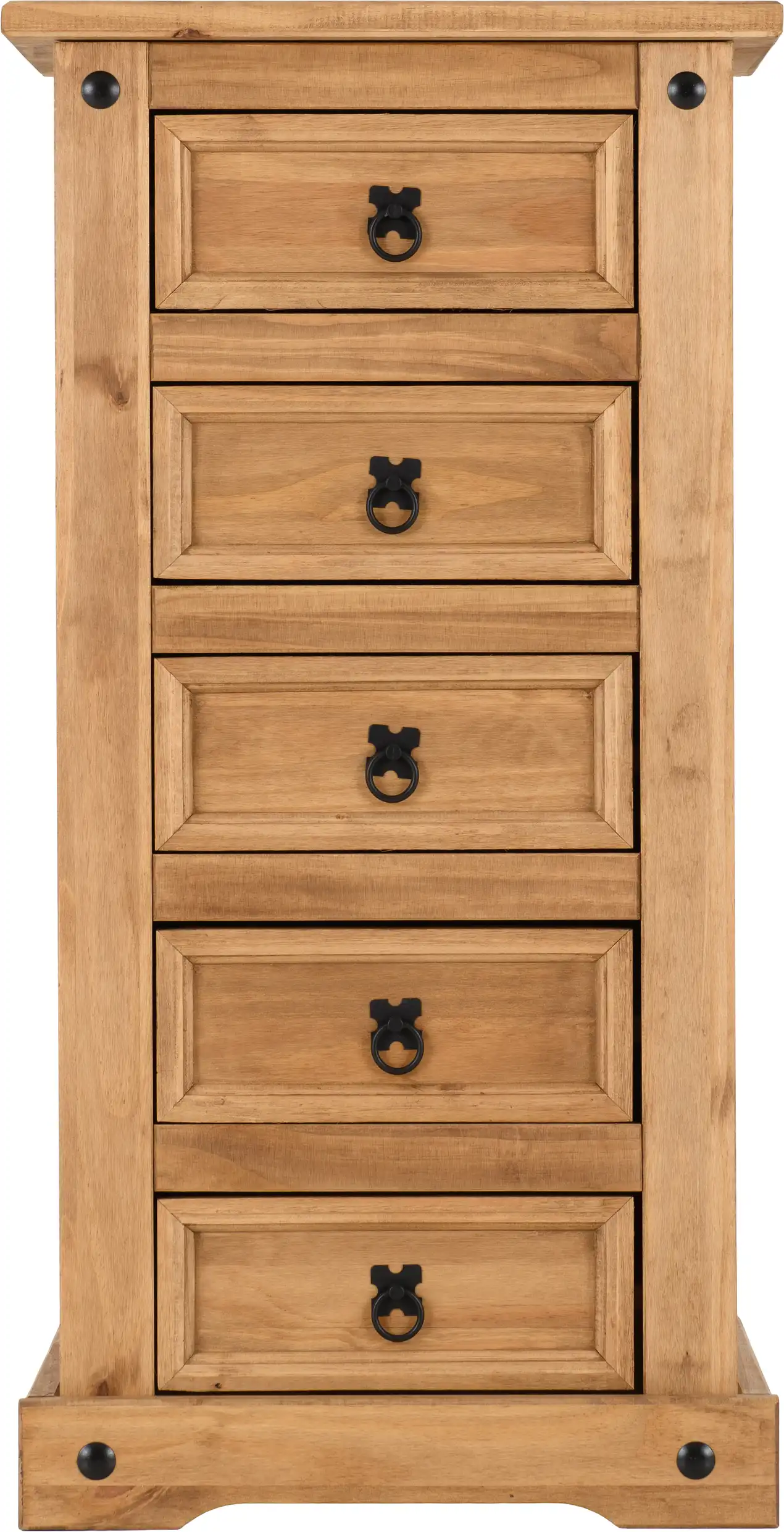 CORONA-5-DRAWER-NARROW-CHEST-DISTRESSED-WAXED-PINE-2020-100-102-026-03 - Jamies Furniture