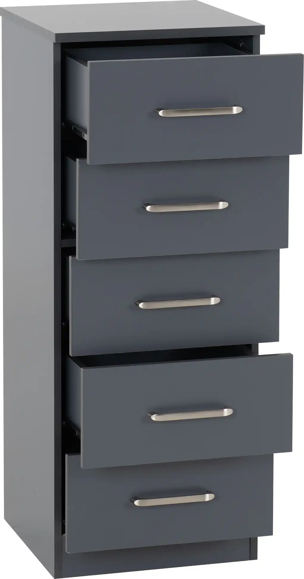 DAKOTA-5-DRAWER-NARROW-CHEST-DARK-GREY-2025-100-102-220-02 - Jamies Furniture