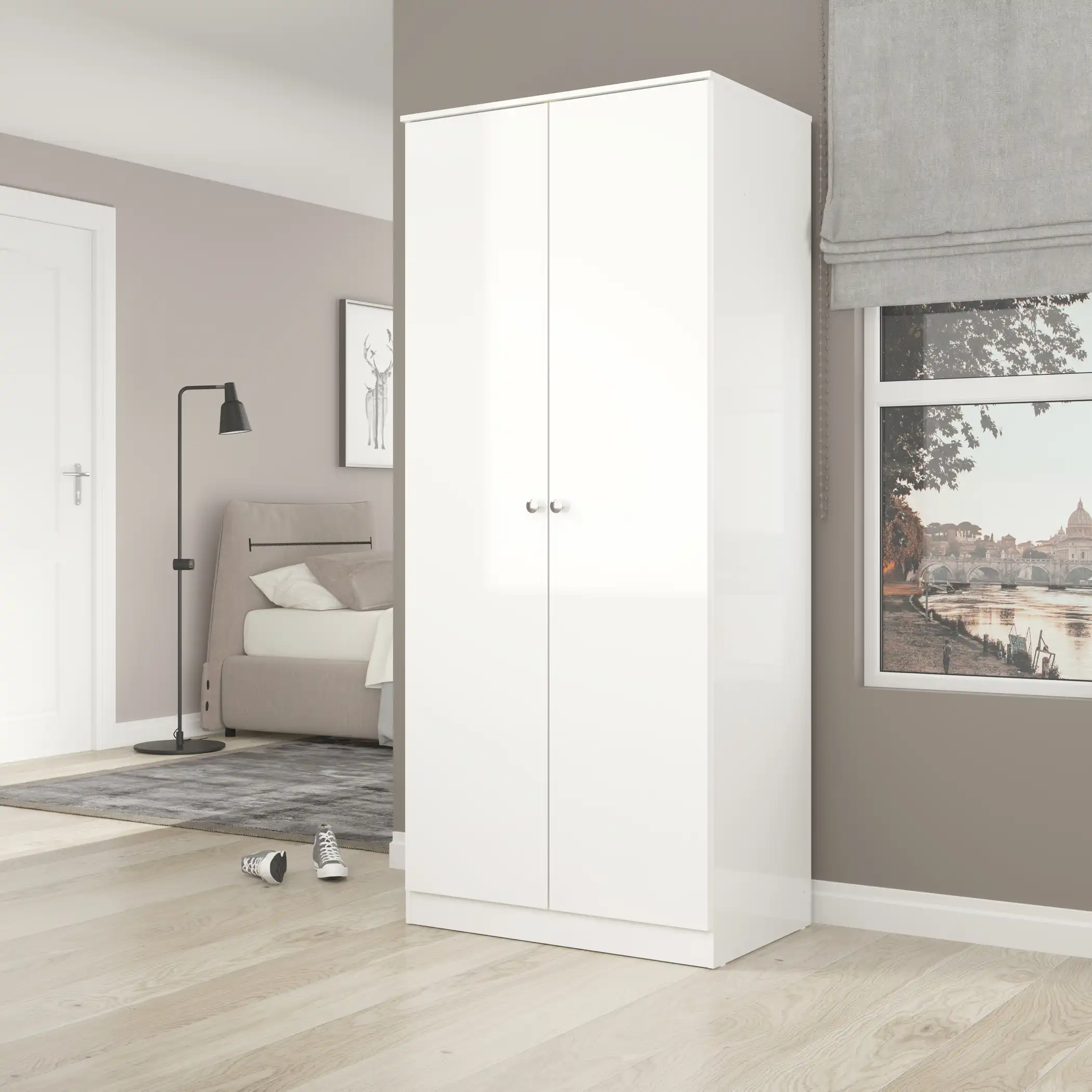 DENVER-2-DOOR-WARDROBE-WHITE-GLOSS-2024-100-101-215-F09 - Jamies Furniture
