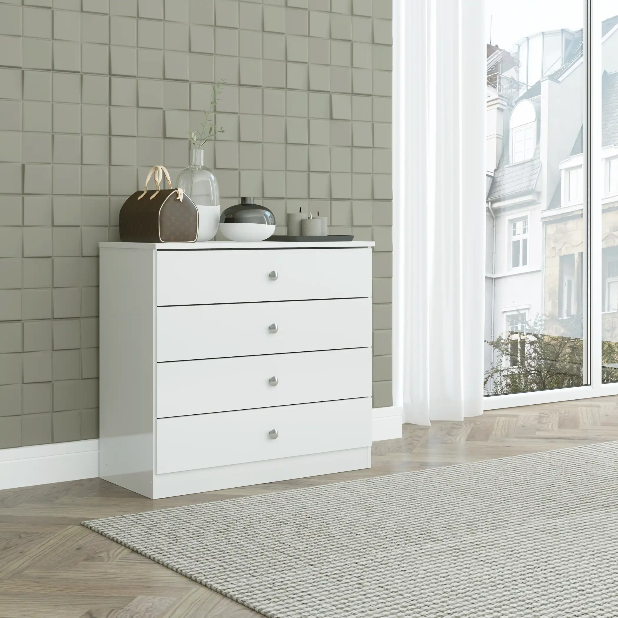 DENVER-4-DRAWER-CHEST-WHITE-GLOSS-2024-100-102-201-F07 - Jamies Furniture