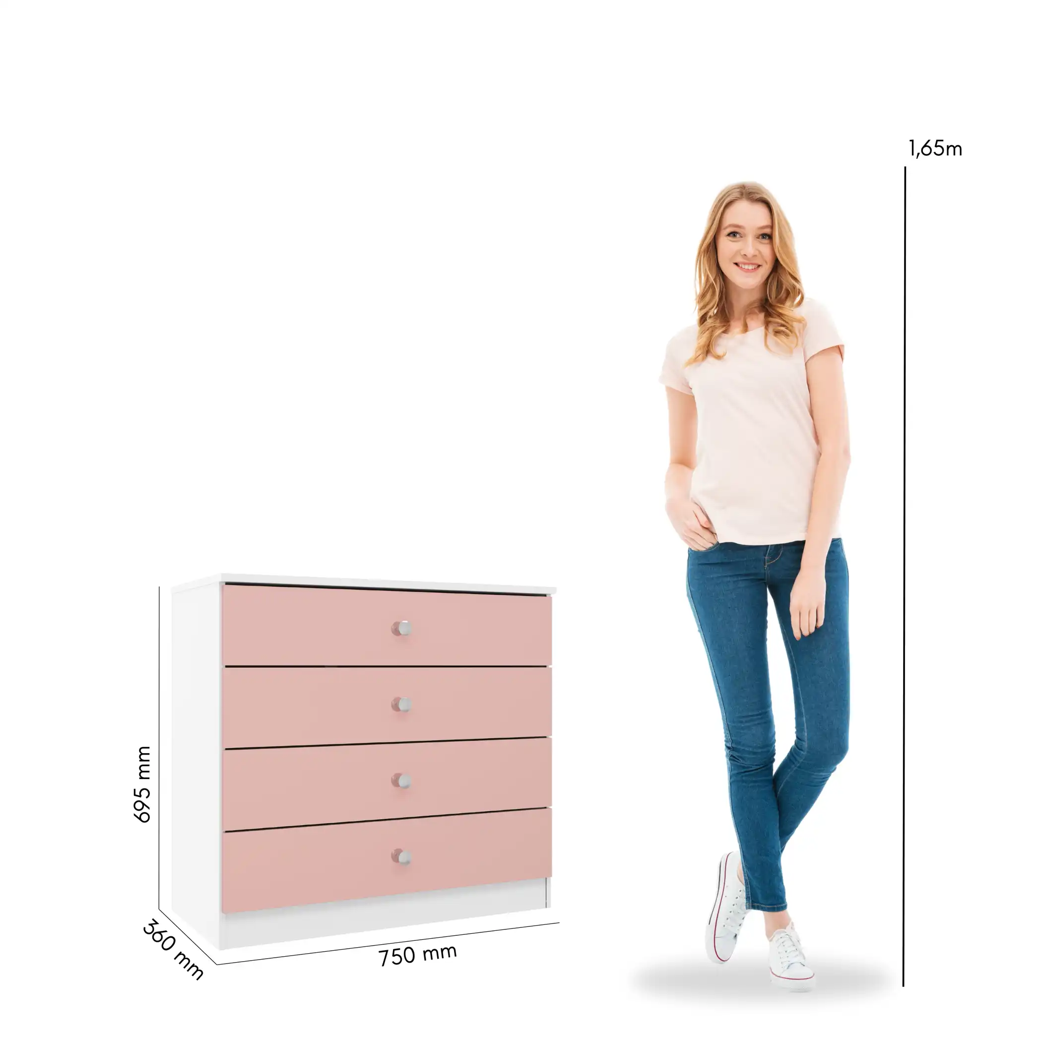 DENVER-4-DRAWER-CHEST-WHITE-PINK-GLOSS-2024-100-102-203-F06 - Jamies Furniture