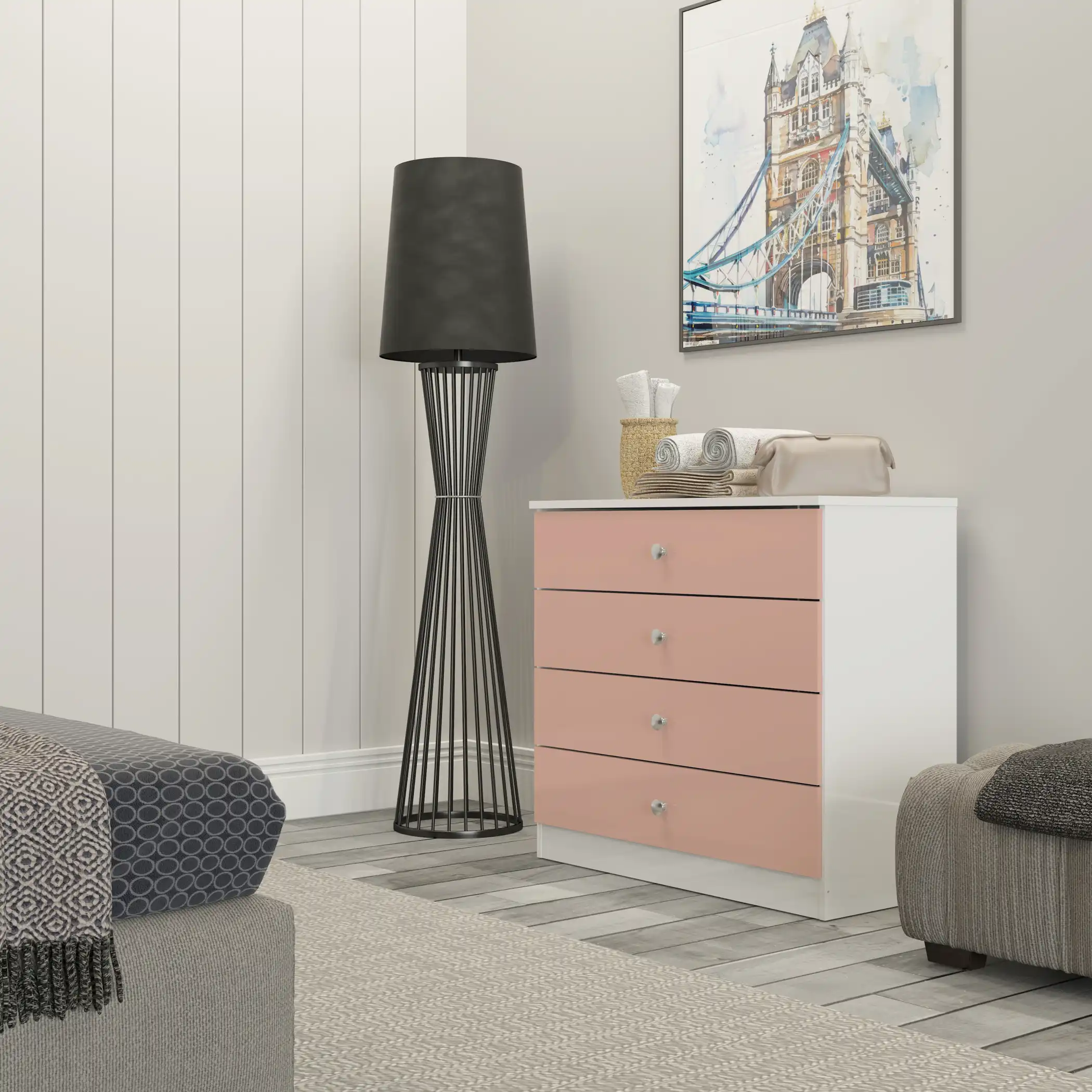 DENVER-4-DRAWER-CHEST-WHITE-PINK-GLOSS-2024-100-102-203-F09 - Jamies Furniture