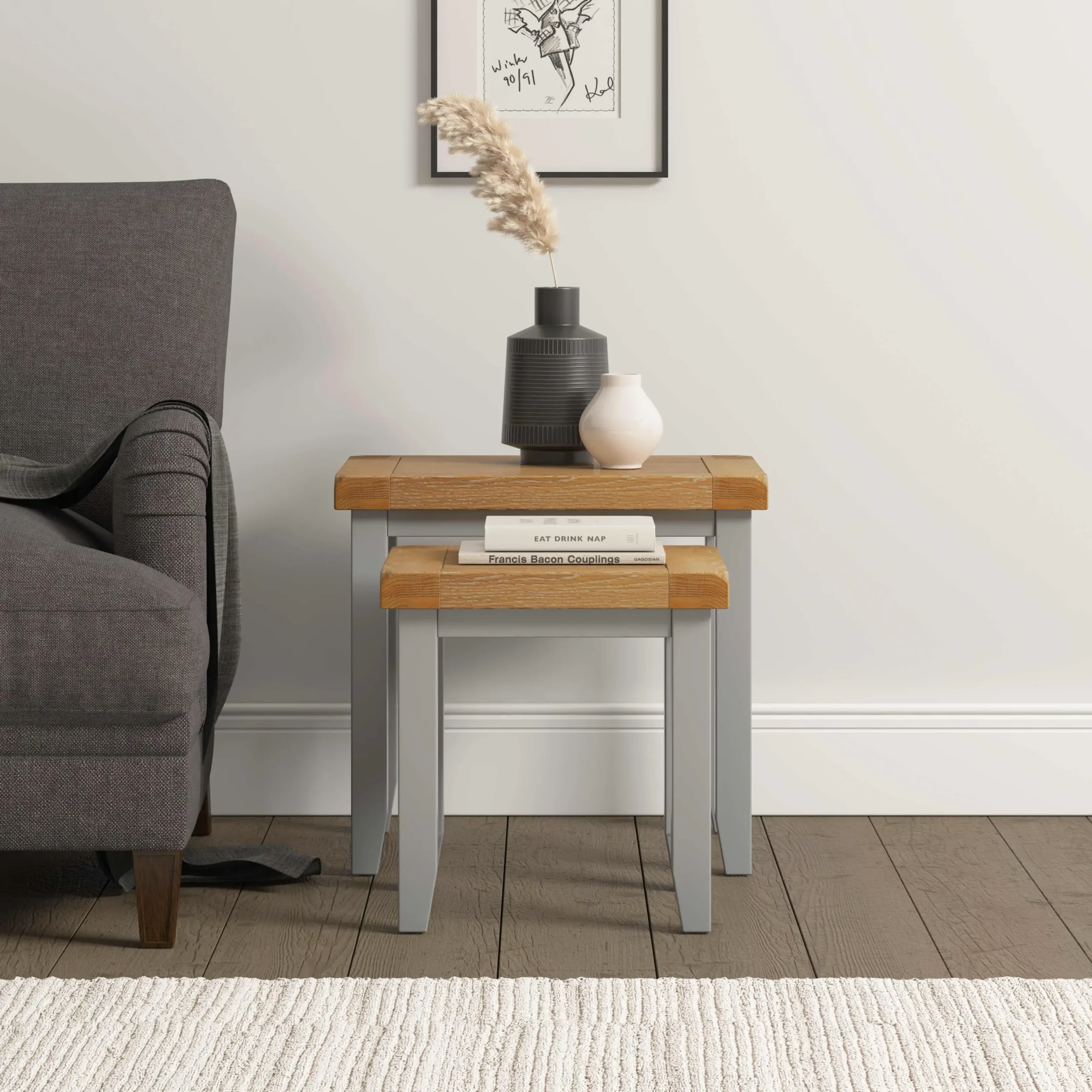 WINDSOR-NEST-OF-2-TABLES-PEBBLE-GREY-OAK-300-303-041-10 - Jamies Furniture